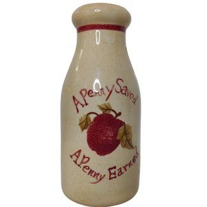 Blue Sky Apple "A Penny Saved, A Penny Earned" Coin Bank Authentic Stoneware